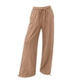 thumbnail image 3 of cocolona Womens Summer Casual Plus Size Pants Elastic Waist Straight Wide Leg Vacation Beach Pants with Pockets, 3 of 4