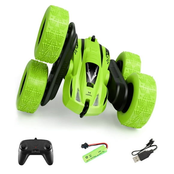 Voiture Cascade Haute Vitesse Verte Plastique Rotation 360 Véhicule Tout-Terrain Télécommandé avec Lumières pour Garçons Filles 6 Ans et Plus 9.44X6.41X3.07 Pouces Vert