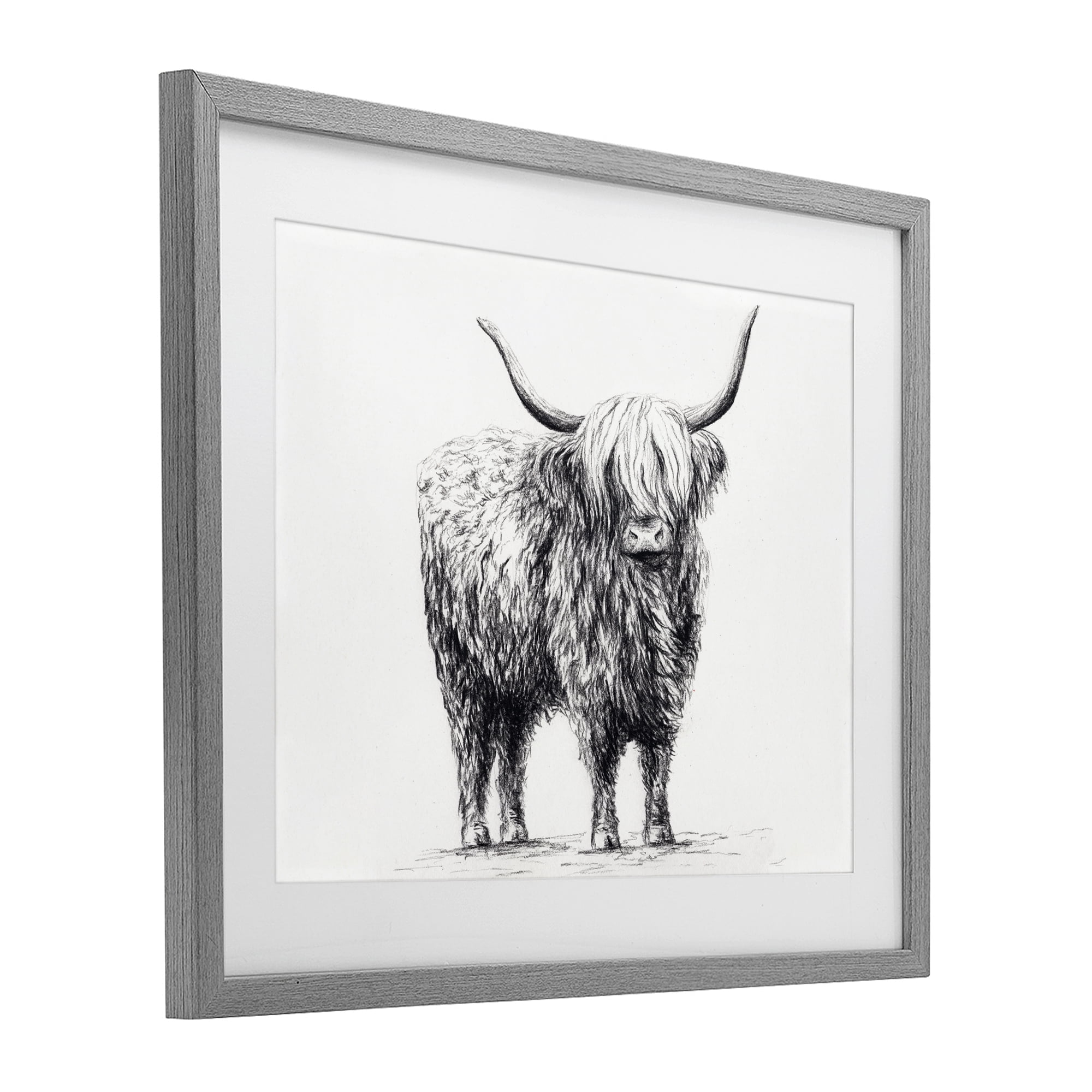 Stupell Industries Highland Cow in Charcoal Gray Framed Print Under Glass, design by Leah Noel Art