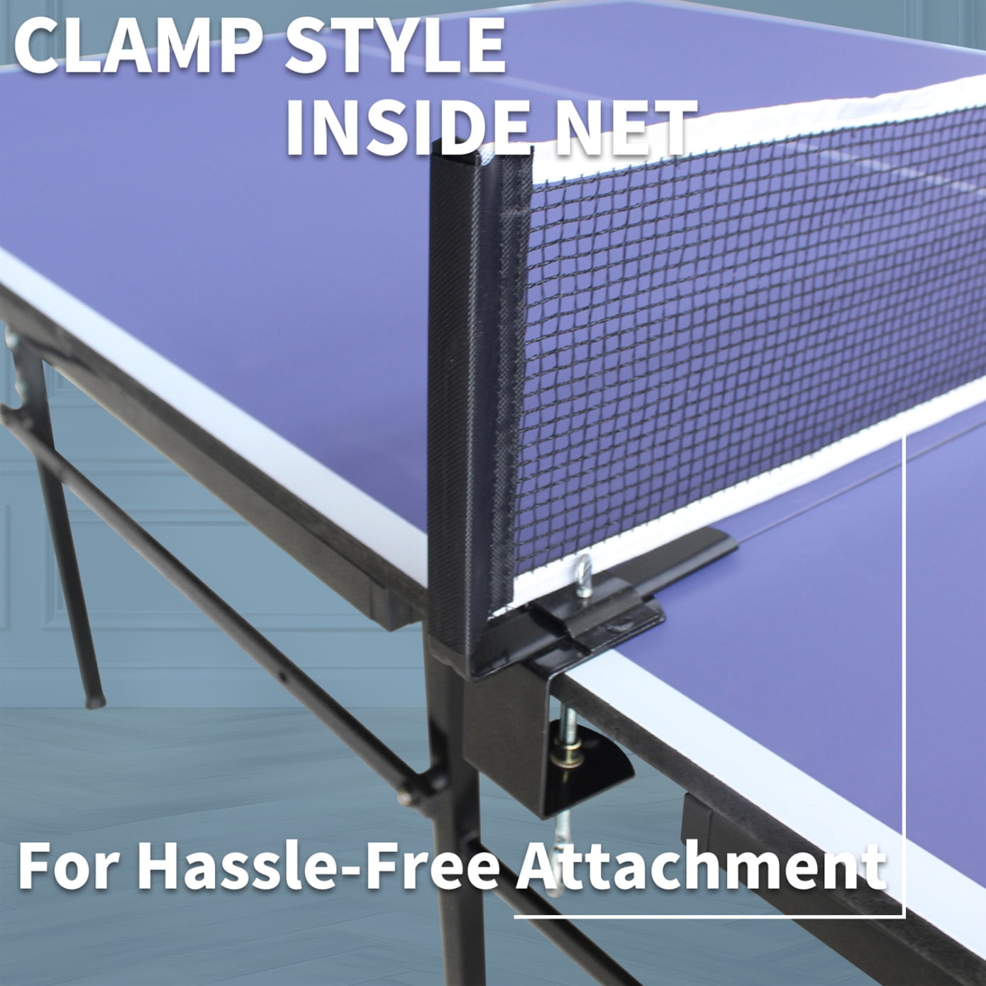 Regulation-Size Foldable Ping Pong Table Set with Steel Frame – 8ft x4ft Portable Table Includes Net, 2 Paddles, 3 Balls, Rotating Wheels & Compact Storage for Home/Office Use
