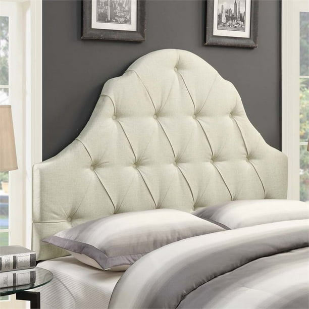 PRI Shaped Camel Back Button Tufted Full Queen Headboard in Beige