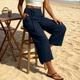 thumbnail image 7 of Capris for Women Mid Waisted Wide Leg Cropped Pants Casual Loose Side Tie Summer Vacation Trousers with Pockets Dark Blue XL, 7 of 7