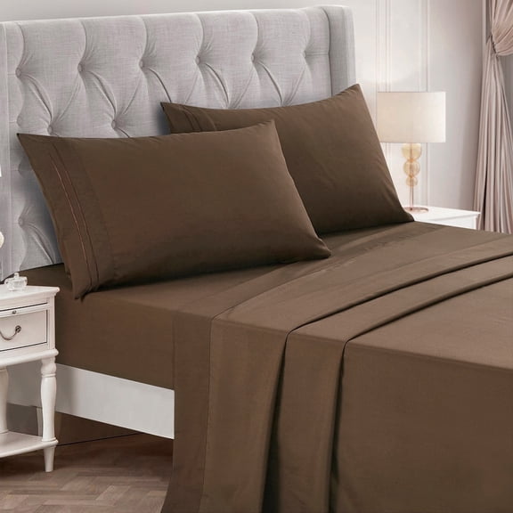 Premium Hotel Style Bed Sheets – Rich and Soft Hand, Breathable, and Cooling – Resistant to Wrinkle, Shrinkage, Fade, and Stain – Easy Care (Brown, Queen)