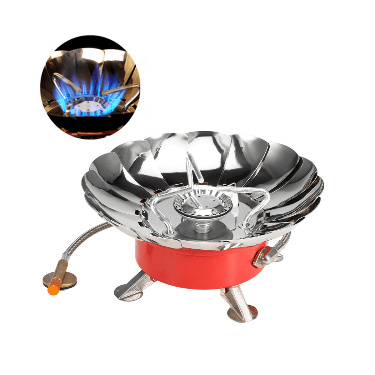 Windproof Piezo Ignition Lotus Gas Stove Outdoor Cooking Gas Burner Cookware with Adapter for Camping Hiking Picnic