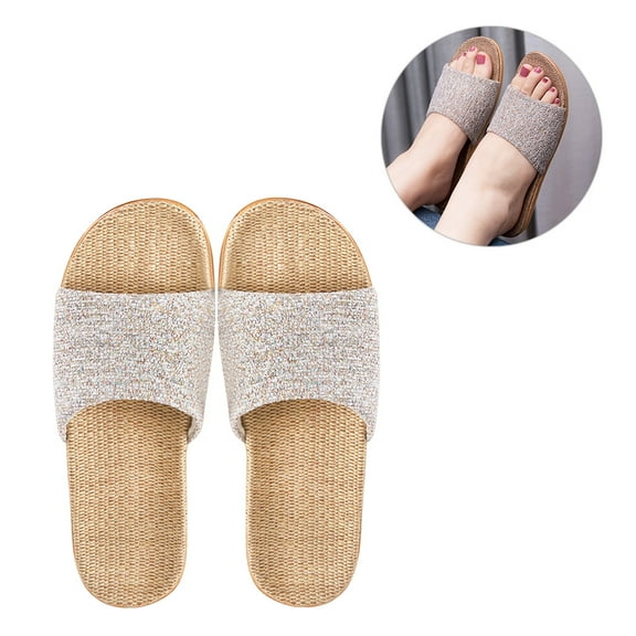 WHAMVOX 1 Pair Flax Slippers Summer Cool Sandals Non-slip Platform Shoes for Home (Beige, Size 39-40 25cm,8US,5.5UK,39EU,9.825Inch)