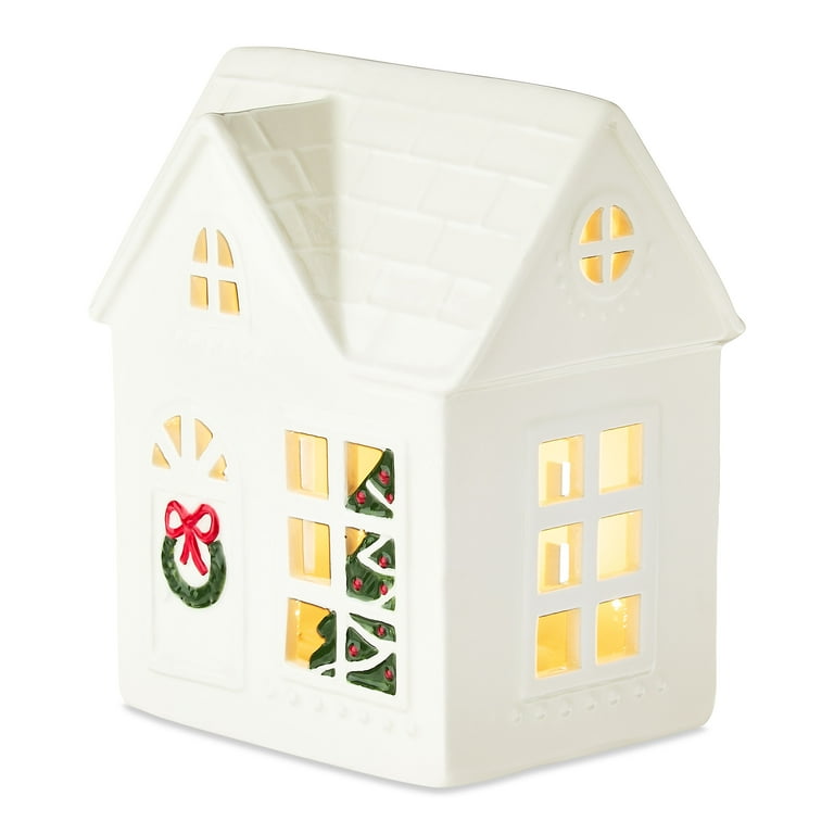 Light-Up LED Ceramic House Christmas Tabletop Decoration, White