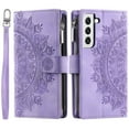 thumbnail image 2 of Crossbody Wallet Phone Case for Samsung Galaxy S21 FE, ELEHOLD Embossed PU Leather Zipper Pocket Folio Flip Case with Wrist / Shoulder Strap for Samsung S21 FE,Purple, 2 of 6