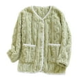 thumbnail image 2 of Women's Flannel Bed Jacket Fuzzy Fleece Pajama Tops Warm Winter Sleepwear Button up Loungewear with Pockets New Women Soft Comfortable Pajamas Green M, 2 of 3