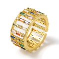 thumbnail image 1 of Rack Plating Brass Micro Pave Colorful Cubic Zirconia Rectangle Open Cuff Ring Hollow Real 18K Gold Plated Inner Diameter: 17.8mm, 1 of 3