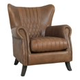 thumbnail image 2 of Pasargad Home Harrison Top Grain Leather Upholstered Brown Wing Chair, 2 of 11