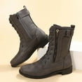 thumbnail image 6 of Willtoo Women's Lace-Up Combat Boot Side Zipper Ankle Cuff Low Heel Military Boots Round Toe Ankle Boots for Women Fashion Mid Calf Booties Gray, 6 of 6