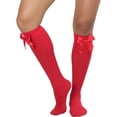 thumbnail image 5 of ToBeInStyle Women's Opaque Knee High w/ Satin Bow - Red/Red, 5 of 7