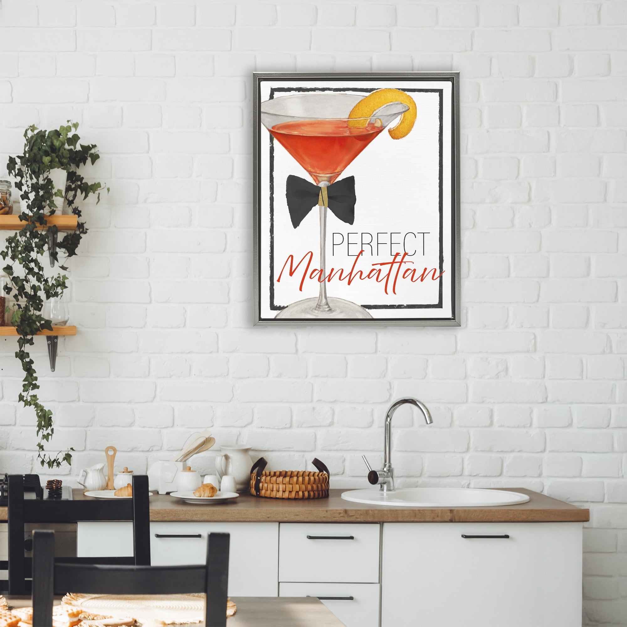 Stupell Industries Perfect Manhattan Cocktail Gray Framed Floater Canvas Wall Art, design by Lorenzo Collective
