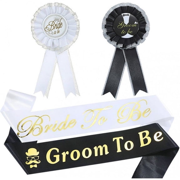 Wiywef 4PCS Bride and Groom Belt Set, Hen Party Belt and Badge Set,Groom Belt Badge Set, Bachelorette Party Accessories Decorations for Weddings, Bachelorette Party
