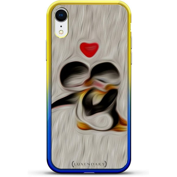 Animaux : Pingouins Amoureux Série Dégradée Luxendary Étui en Silicone Ultra Fine Transparente pour iPhone XR (6.1 Pouces) en Bleu Lever de Soleil