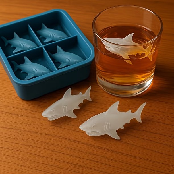 Molde de silicona for hielo de tiburón, bandeja antiadherente de 4 cavidades for cubitos de hielo creativos, perfecto for fiestas y diversión de verano