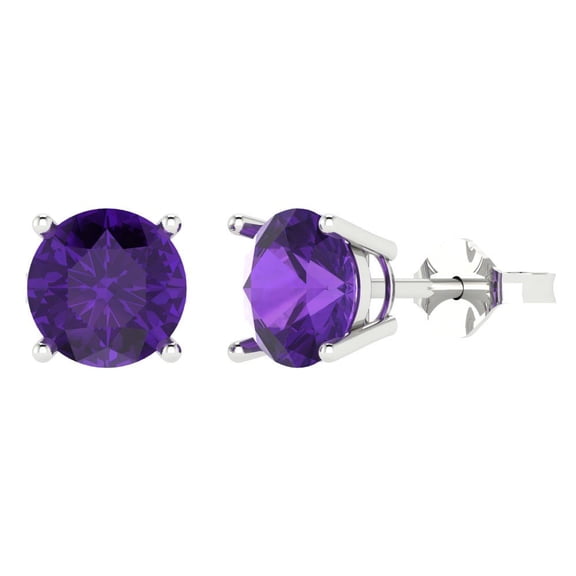 3 ct Push-Back Stud Earrings for Women | 7.5mm Round Cut Natural Amethyst | 18K White Gold