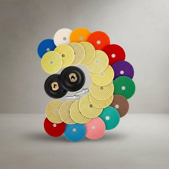 Diamond Polishing Pads Kit with Backer Pad, Wet/Dry Polish Pad Set for Drill Grinder Polisher, Grit Pads for Granite Marble Stone Concrete Countertop Quartz