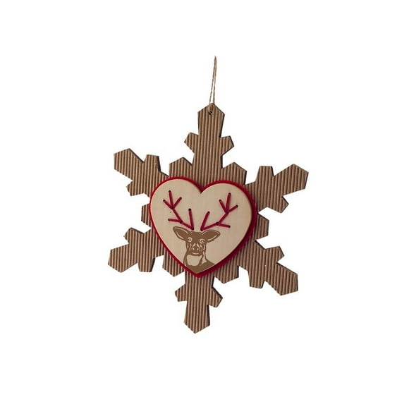 Melrose 6.75" Brown and Red Rustic Craft Snowflake with Reindeer Christmas Ornament