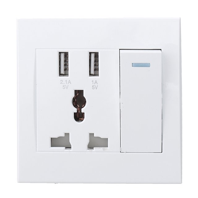 10A Dual USB Plug Wall Power Socket AC DC Charger Switch Outlet Adapter Port