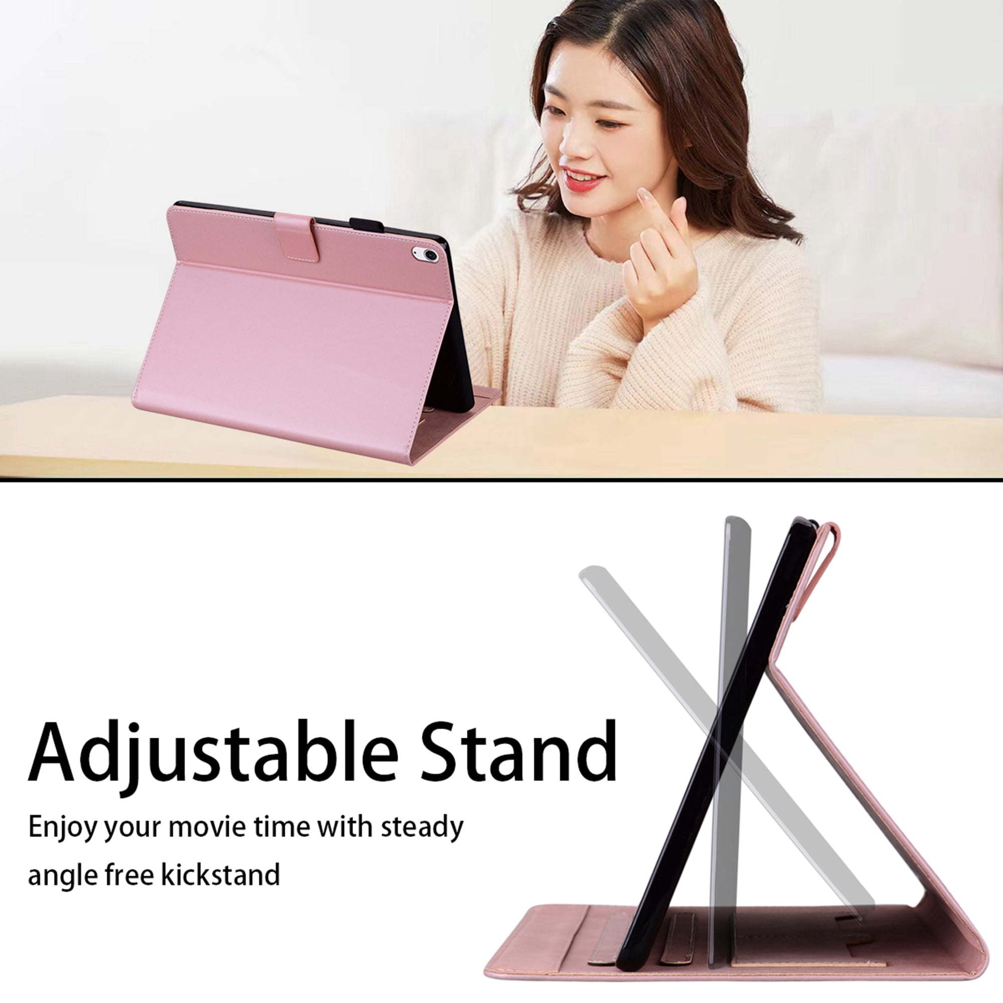 Dteck Folio Case for iPad Air 13-inch (M3/M2) 2025/2024, Multi-Angle Viewing Protective Stand Cover with Pencil Holder & Card Holder,Pink