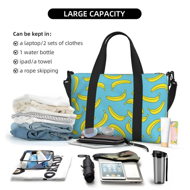 Laptop Tote Bag for Women Work Funny Banana Blue Gym Bag for Women Men Personal Item Crossbody Travel Bags for Women Men Carry On Overnight Weekender Bags for Women Travel