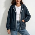 thumbnail image 6 of WIZUTIZ Women's Solid Color Zip Up Hoodie Drawstring Hood Pockets Long Sleeve Casual Jacket Lightweight Fall Spring Outerwear, 6 of 7