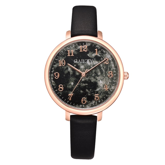 Reloj de cuarzo con esfera numérica y correa fina, elegante reloj de pareja de cuero PU negro