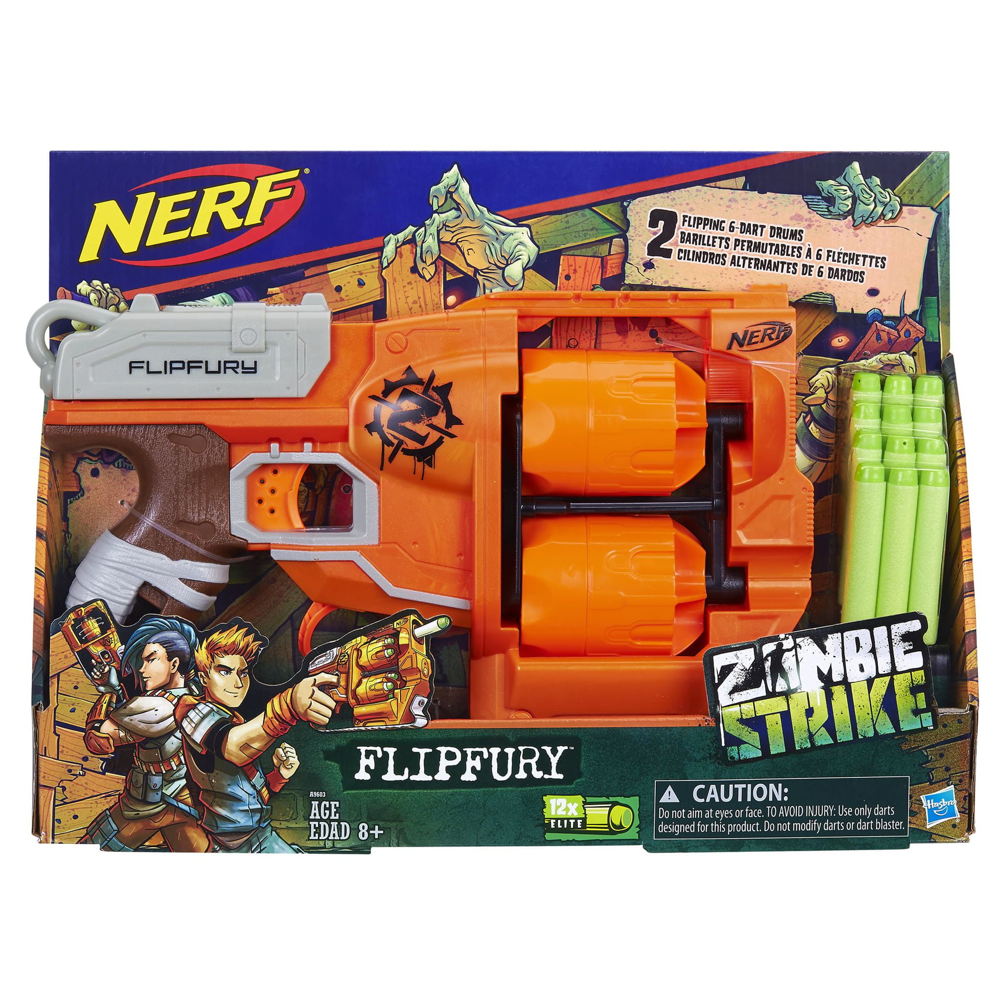 Nerf Zombie Strike FlipFury Toy Blaster - Double Drum Hunter with