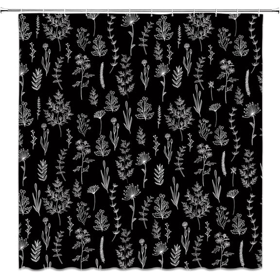 Orange Botanical Shower Curtain Vintage Herbs Floral Farmhouse Cute Boho Leaves Plant Retro Flowers Bathroom Curtain with Hooks, 60x72in