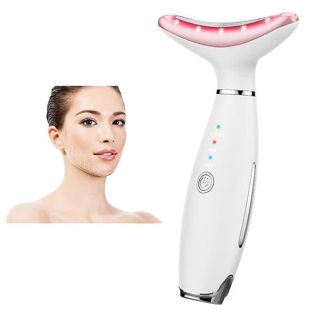 Dispositivo de belleza para el rejuvenecimiento de la piel para rostro y cuello. Estiramiento del cuello con tecnologías LED, térmicas y de vibración de triple acción que levanta