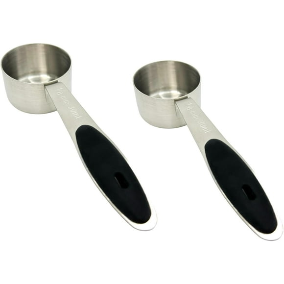 shiyou-2pcs Stainless Steel Coffee Spoon with Black Silicone Handle Measuring Cup 1/8 Cup (30 ml/1 oz)