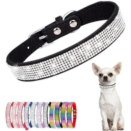 2Pcs Bling Cat Collar  Rhinestone Dog Collars Girl Diamond Puppy Collar Female Sparkly Sparkle Jewelry Cute Adjustable for XXS XS Small Medium Boy Pet Cat Princess