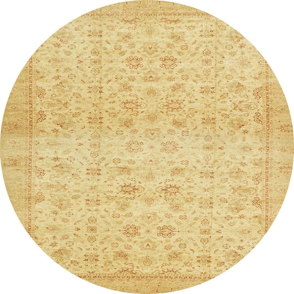Ahgly Company Indoor Round Abstract Chrome Gold Yellow Oriental Area Rugs, 3' Round