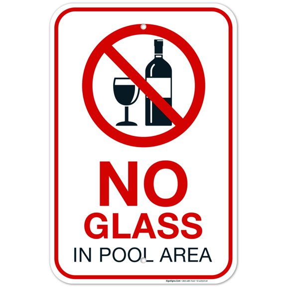 No Glass in Pool Area Pool Sign,