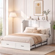 Puremind Queen Size Murphy Bed with Mattress and Charging Station, Cabinet Bed with Storage Drawer, Murphy Bed Furniture for Bedroom/Guest Room, White 2