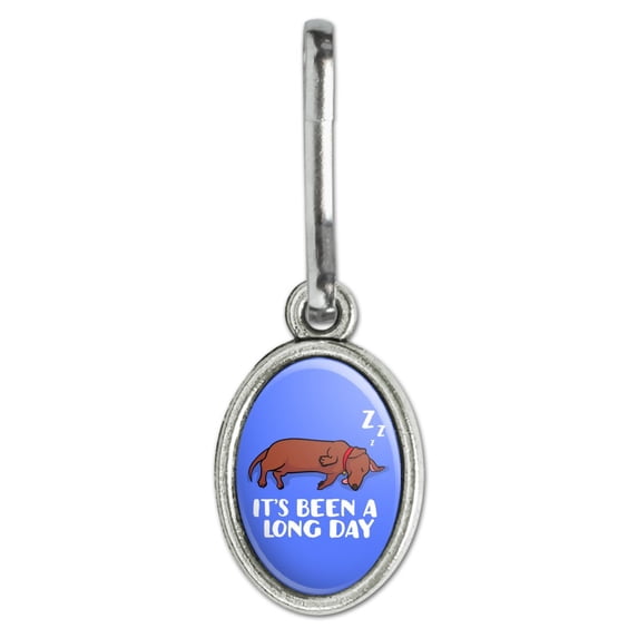 It's Been A Long Day Dog Dachshund Antiqued Oval Charm Clothes Purse Suitcase Backpack Zipper Pull Aid