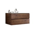 thumbnail image 4 of 36 Inch Wall Mounted Floating Bathroom Vanity with Ceramic Sink, Double Soft Close Drawers, Handle Free Design, Walnut Finish, 4 of 5