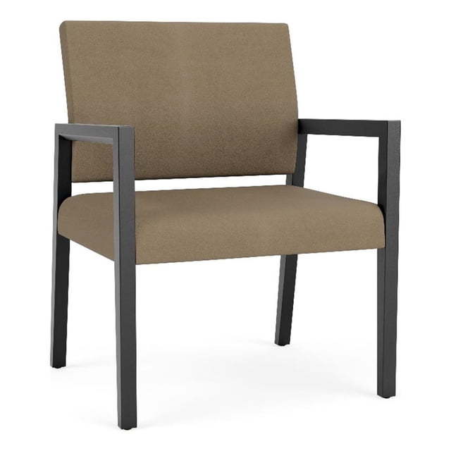 Pemberly Row Waiting Reception Wide Guest Chair Wood Frame in Brown