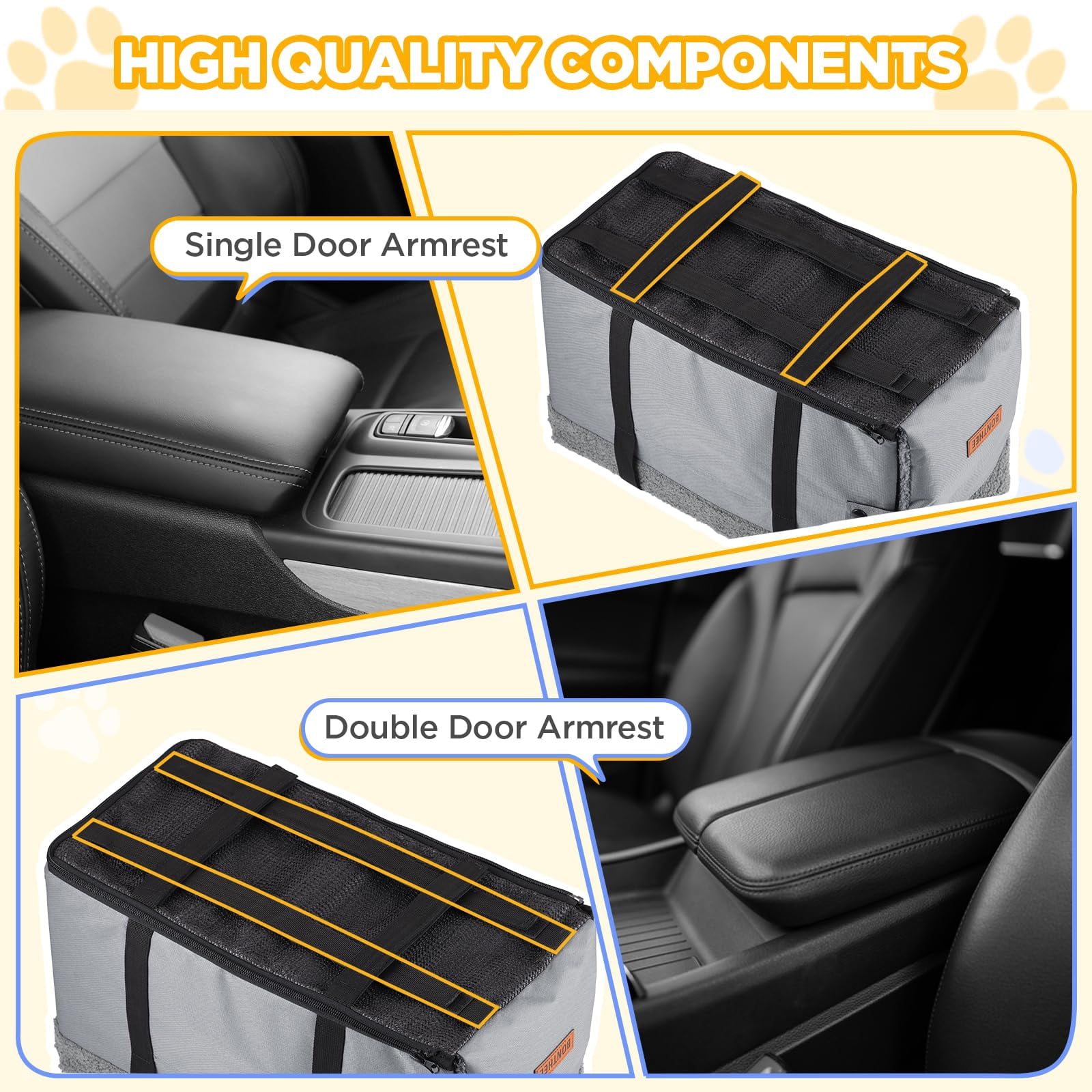 Console Dog Car Seat For Small Dogs Booster Washable Foldable Puppy With Safe Protection Hooks Adjustable Straps And Storage Pocket Pet Up To 15lbs