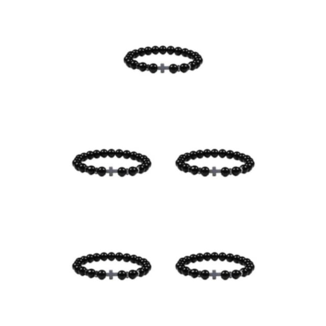 Wweixi Unique Fashionable Beaded Cross Bracelets For Trendsetters Comfortable To Wear glossy black 5Set