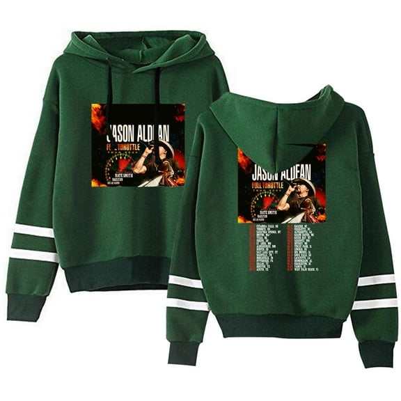 Jason Aldean Merch Full Throttle Tour 2025 Hoodie, Unisex, Pocketless Long-Sleeve Casual Sweatshirt,M,Green