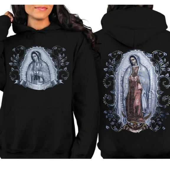Virgen de Guadalupe Hoodie – Double-Sided Unisex Cotton Pullover, Religious Faith Gift for Men and Women