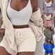 thumbnail image 2 of Trajes esponjosos sexys de tres piezas, cárdigan con capucha de terciopelo de felpa, abrigo, pantalones cortos y Top corto, conjuntos de chándal para mujer, sudaderas deportivas informales Tan Jianjun unisex, 2 of 2