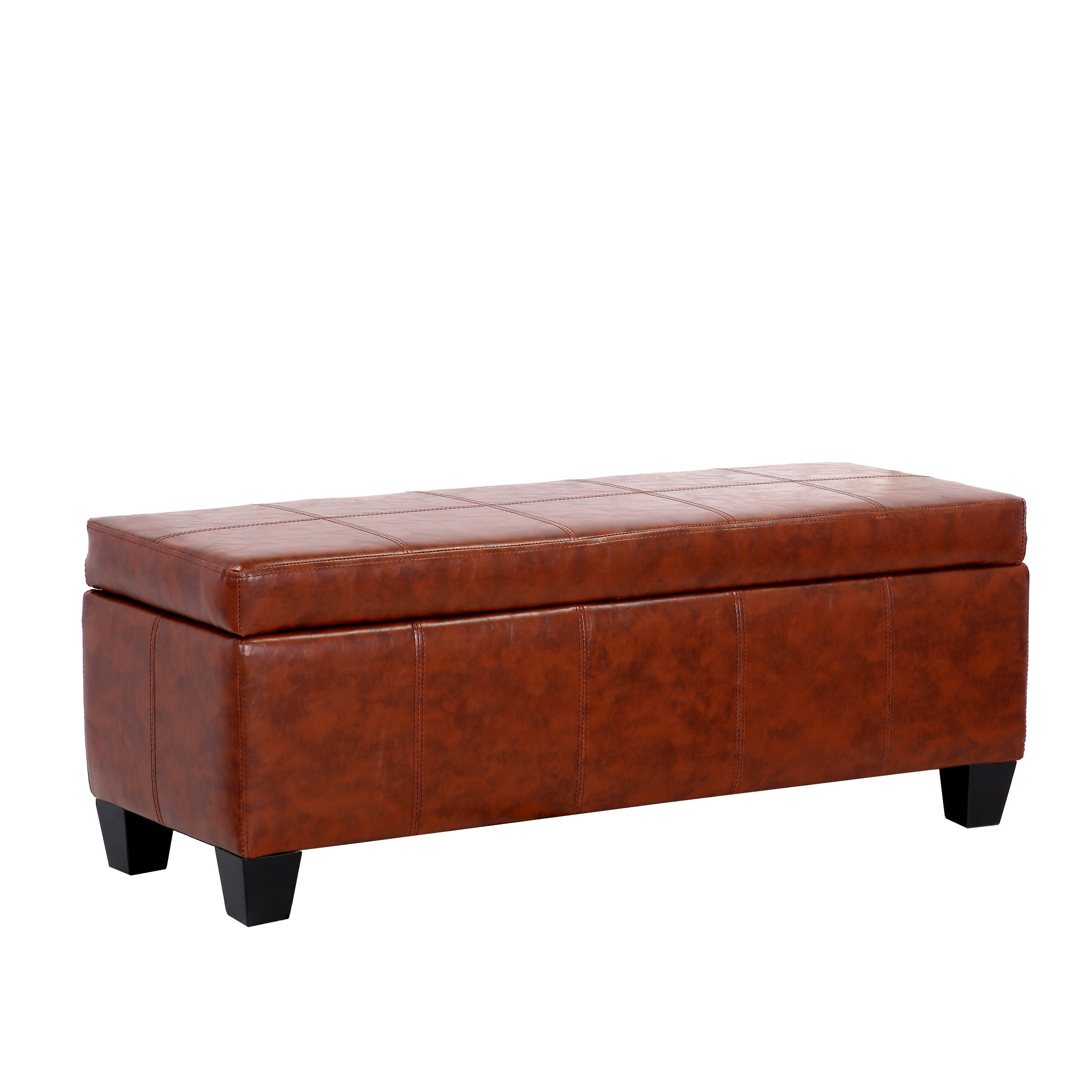 WestinTrends 42 Inch Faux Leather Storage Ottoman Bench for Living Room Bedroom Furniture Brown Walmart