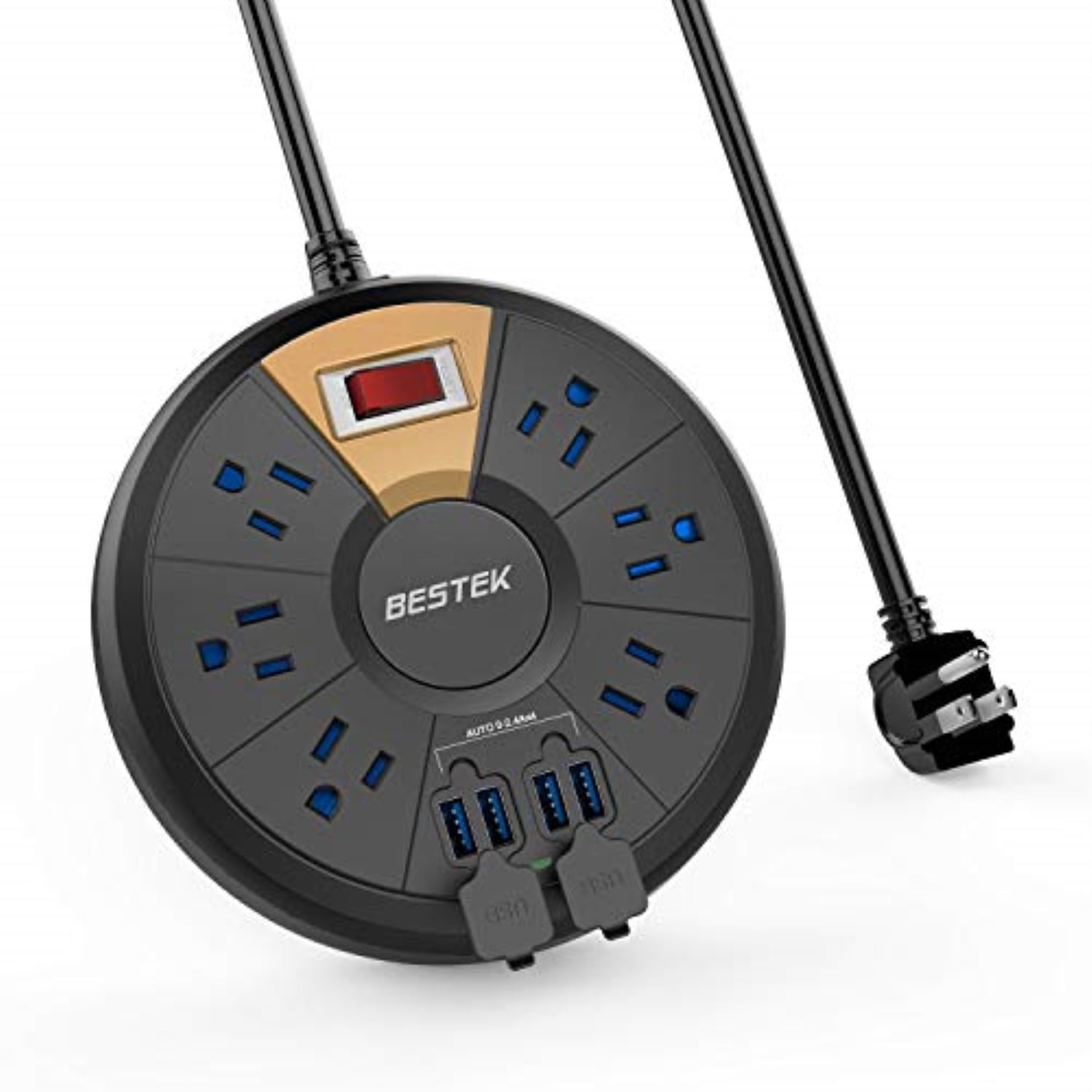 bestek power outlet strips, 4 usb ports desktop charging station with 6