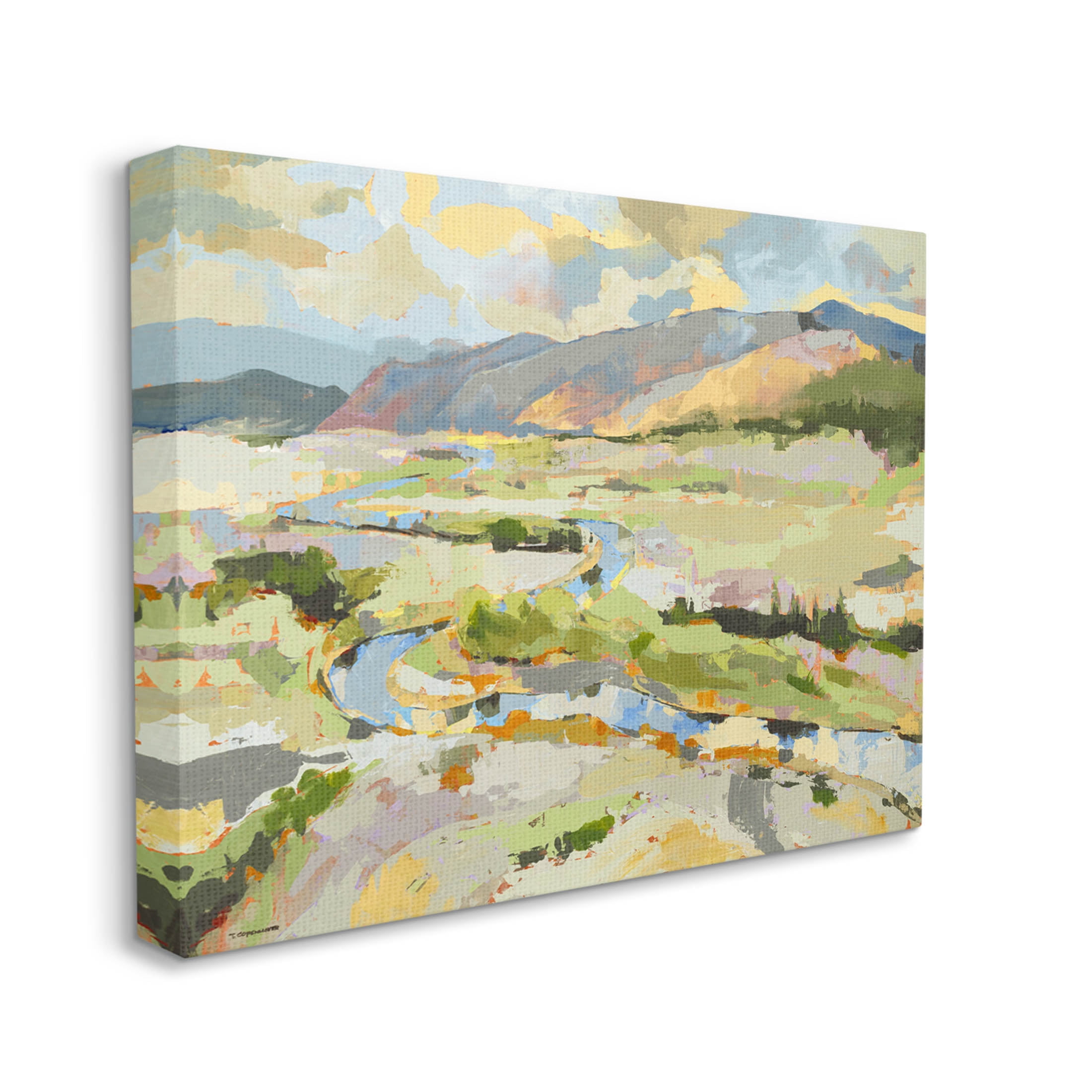 Lush Green Mountain Landscape Abstract Painting Gallery Wrapped Canvas Print Wall Art