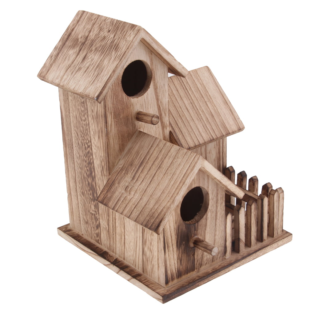 Freestanding Outdoor Distressed Wooden Bird House Nest Box Feeding Station New 