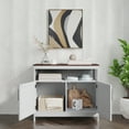 thumbnail image 3 of Emma + Oliver 40 Inch Buffet and Sideboard with Open Storage Shelf and Double Door Storage Cabinet in White with Walnut Finish Top, 3 of 15