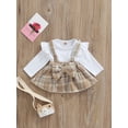 thumbnail image 3 of TSEXIEFOOFU Baby Girl's Two-Piece Suit, Ruffle Long Sleeve Round Neck Romper + Plaid Pattern Bowknot Suspender Skirt, 3 of 9